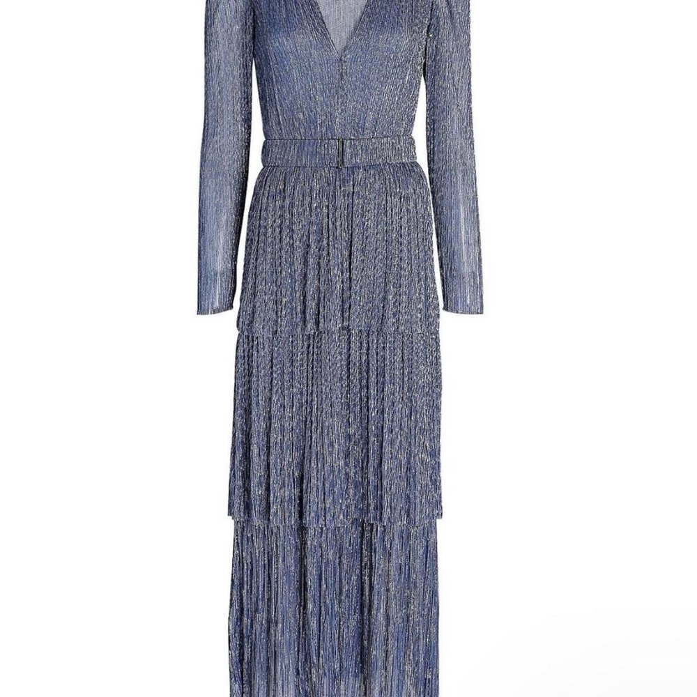 Sabina Musayev Metallic Blue Long Sleeve Dress